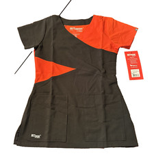 NEW Greys Anatomy Barco Womens XXS STRETCH 3Pocket Mock Wrap Scrub Top BLACK/RED