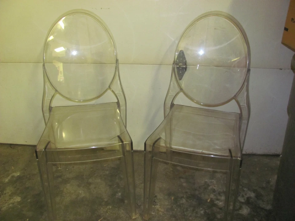 Juego de 2 sillas de comedor modernas de plástico acrílico transparente sin brazos HECHAS EN EE. UU. Foto 2 de 4