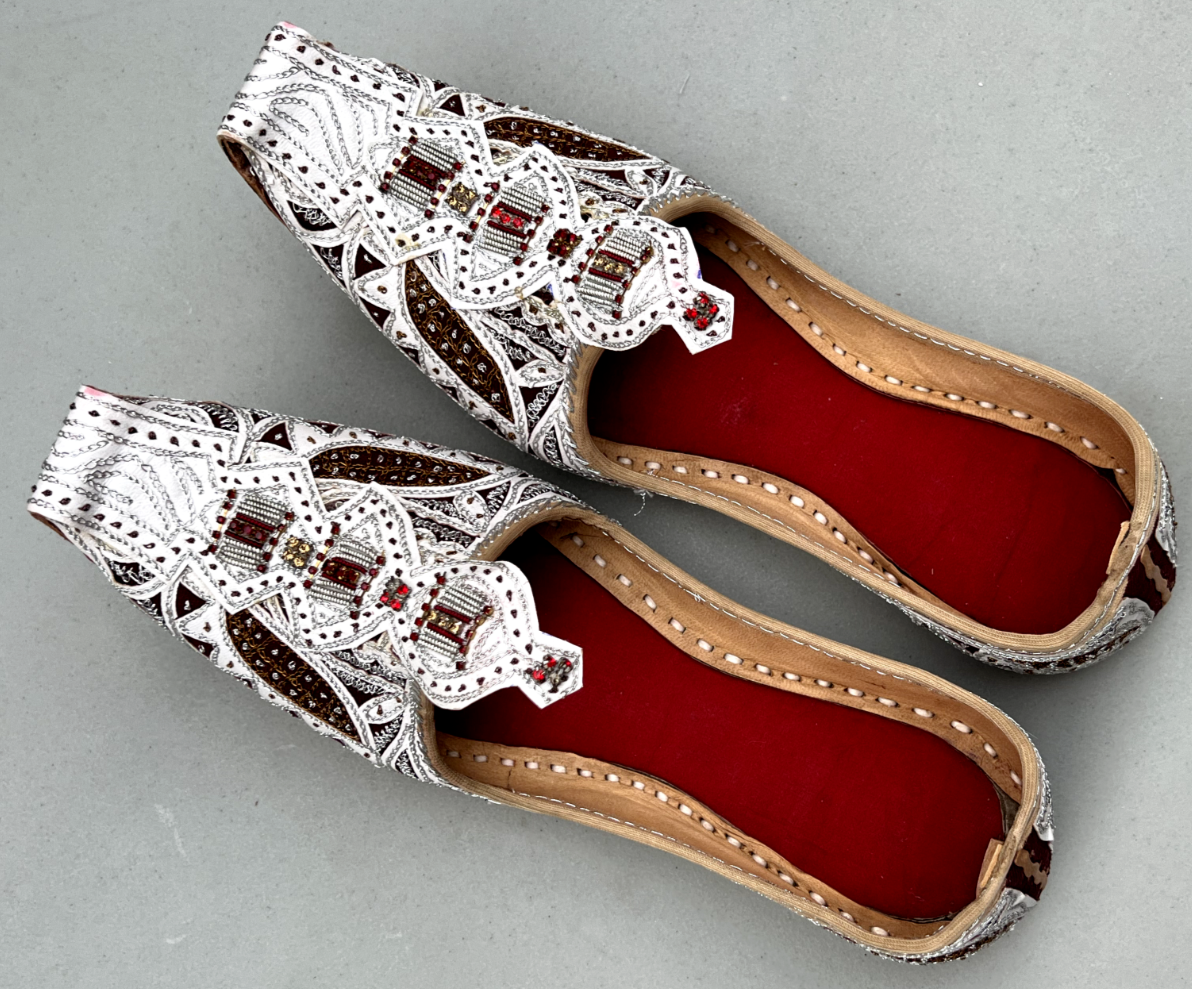 PANTOFOLA D’ORO Uomo matrimonio festa fatto a mano perline tradizionali lavoro pelle Khussa Mojari US 9 5