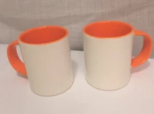 DUNKIN Donuts Coffee Mug Cup Lot 2 Embossed “DD” White Orange Handle Pair