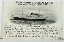 Lamport & Holt Line SS Tennyson 1904 Rio Janerio Brazil to Redlands Postcard E15
