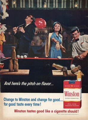 1965 Print Ad of Winston Cigarettes carnival ball toss game