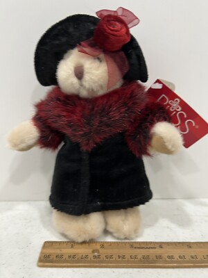 Russ Berrie Oksana Sasha Bear 7'' Plush Stuffed Coat Rose Hat Scarf Soft Toy