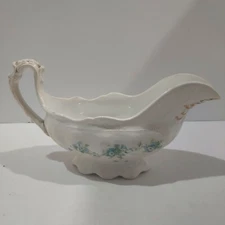 Vintage IRIS Gravy Boat With Floral Design And Gold Trim
