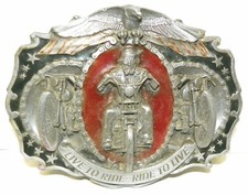 MOTORCYCLE RIDERS LIVE TO RIDE-RIDE TO LIVE VINTAGE BELT BUCKLE CIRCA 1987