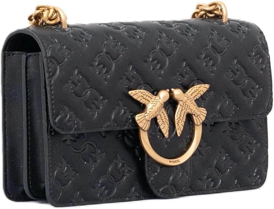 Pinko Borsa love one mini tracolla logo imprimè 100074 A1YB Z99Q BLACK