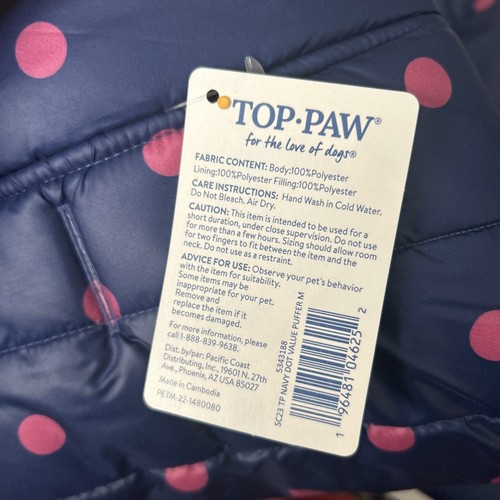 Top Paw Dog Puffer Vest/Jacket Blue Pink With Polka Dots size Medium - Picture 4 of 4