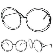 Women Oversized Exaggerated Retro Clear Lens EYE GLASSES Large Round Black Frame
