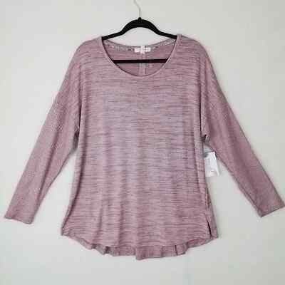 Peyton Primrose Womens Knit Top Sweater 1X Pink Long Sleeve Waffle Knit Scoop