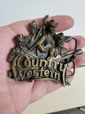 Vtg Solid Brass Country Western Belt Buckle USA Bergamot Brass Works 1981 NICE