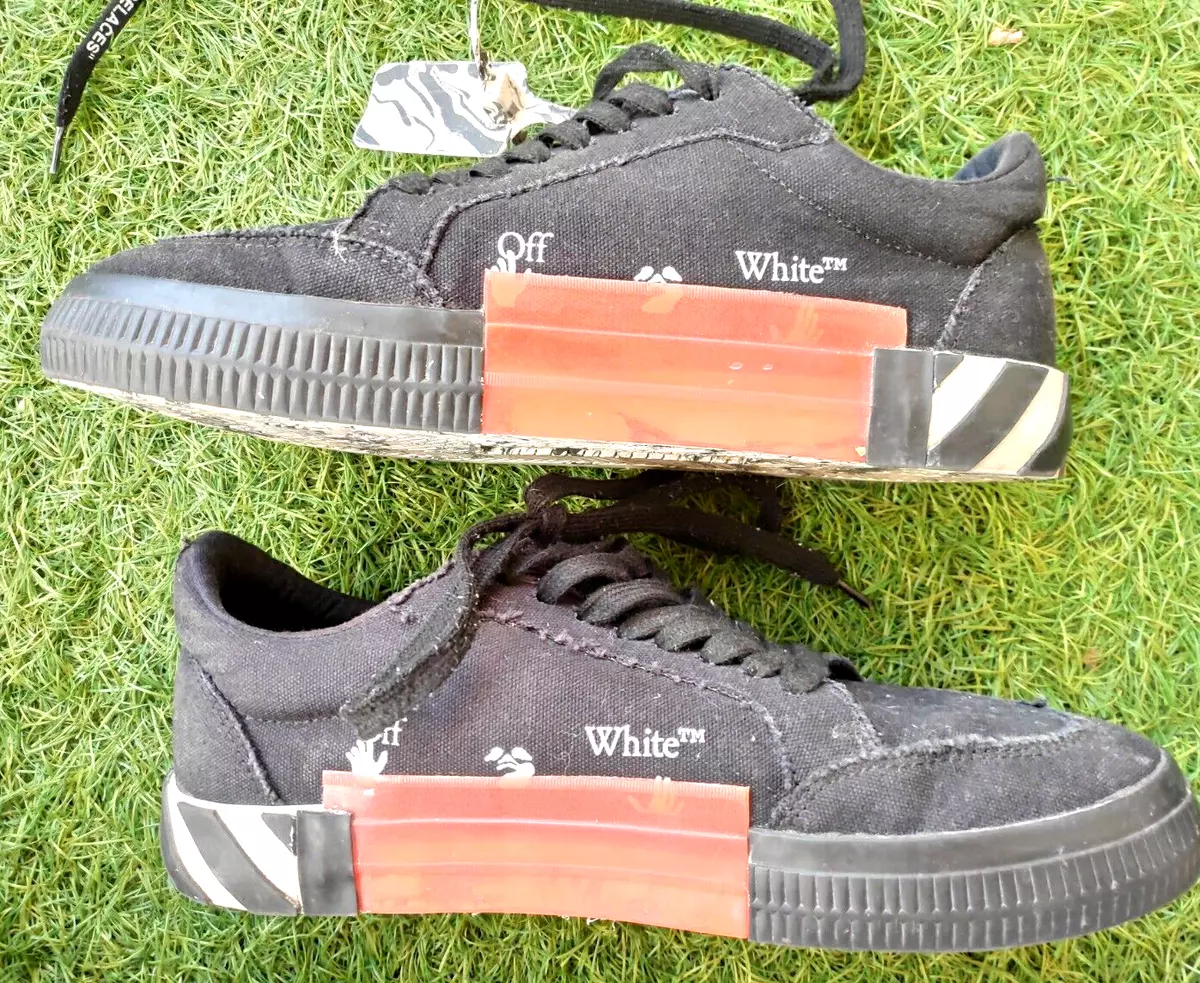 Off-White Virgil Abloh Low Vulcanized Black White Canvas Sneakers EU 42 US  8.5