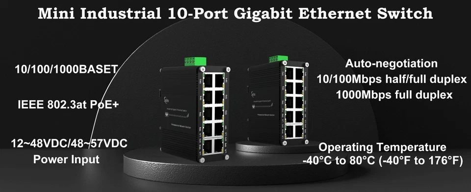 Mini Industrial (Managed) 8/10 RJ45 Ports Gigabit Ethernet PoE Switch with SFP - Image 3 of 4
