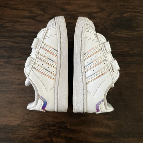 Adidas Originals Superstar Sneaker Shoes Toddler Size 5 White Iridescent Sparkly - Picture 7 of 12