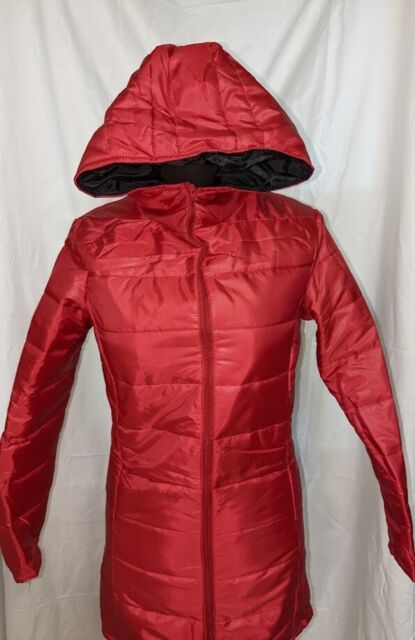 Brand New Dark Pink Hooded Coat with Drawstring Bag Padded Zip up Size Small