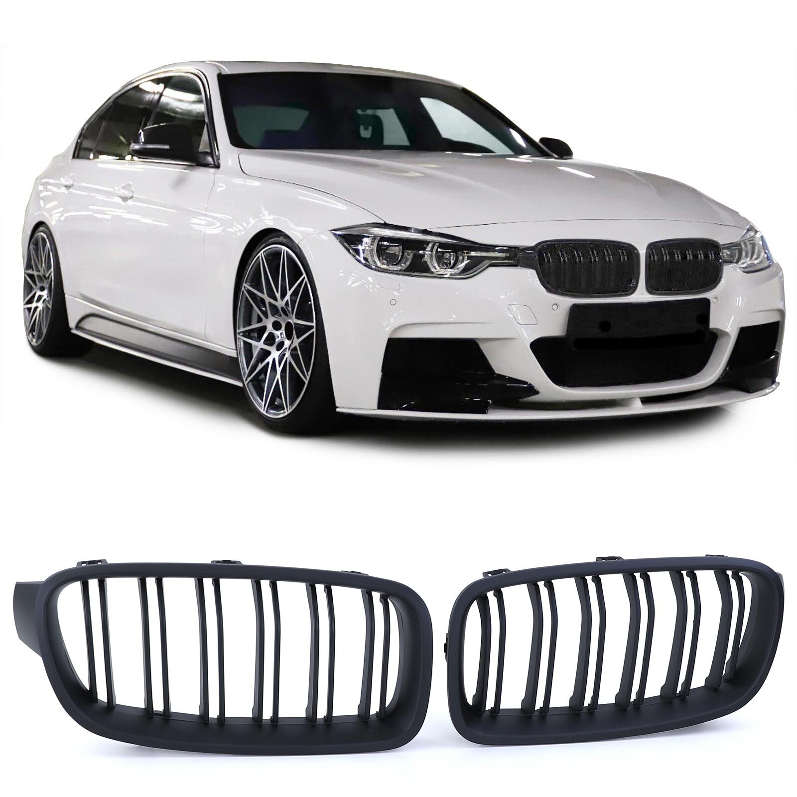 Calandre noir mat de qualite superieure double barre pour BMW Serie 3 F30