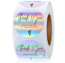 100 THANK YOU 1" ENVELOPE STICKERS LABELS SEALS FEEDBACK Holographic