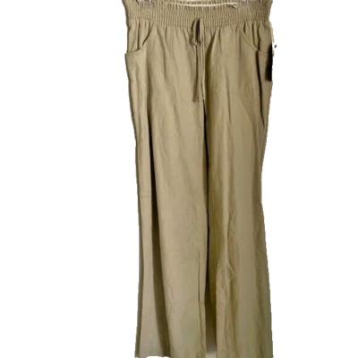 BCX linen women beige wide leg 4 pockets casual pants sz Large