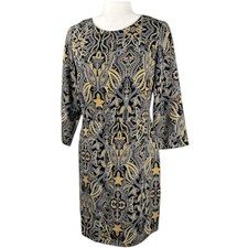 Tahari Womens Dress Black Gold Size 4 Paisley Print Shift 3/4 Sleeve Spring EUC