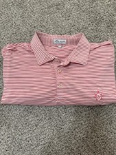 Peter Millar Summer Comfort Striped Pink White Polo Shirt Short Sleeve Men's XL