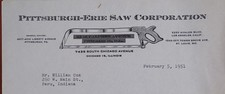 1951 Pittsburgh-Erie Saw Corp Letter to Miami Locker Plant Peru IN  B1S3