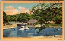 Vintage Linen Postcard Roger Williams Park Seals Providence, RI 1950s