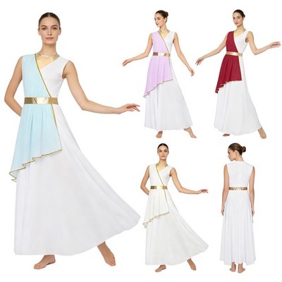 Women Church Stretchy Dance Dress Sleeveless Liturgical White Praise Flowy