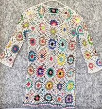 Nasty Gal Women Sz Med Crochet Daisy Swim Cover Up Dress Multi Color 3/4 Sleeve