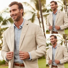 Linen Men's Suits 2Pcs Formal Jacket Wedding Coat 2Pcs Summer Casual Blazer