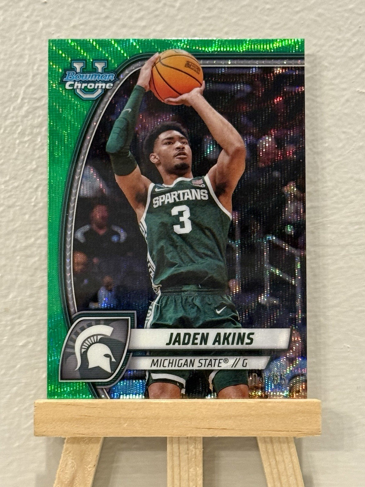 2025 Bowman Chrome Jaden Akins Green Wave Refractor #80 SP 85