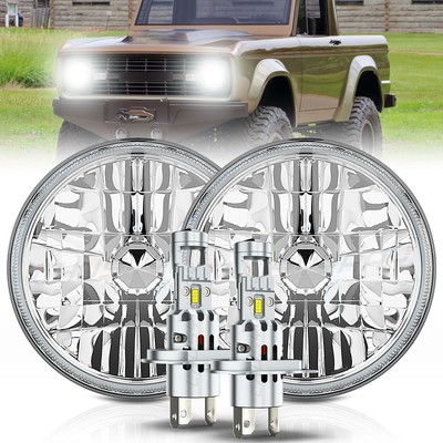 S+ Pair 7 inch Round Hi/Lo Beam LED Headlights Chrome for 1966-1978 Ford Bronco