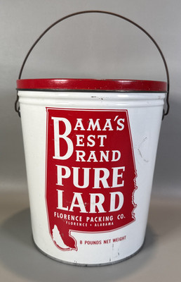 Vtg Bamas Best Brand Pure Lard Can 8 Lb Florence Alabama Red White 8.5'' x 8''