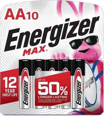 Energizer Max AA Batteries - Alkaline Battery 10 Count, 12 year life