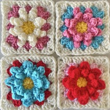 New 4 Chunky Crochet Granny Squares Floral Rainbow Multi Coloured Daisy 