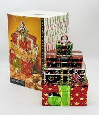 Linens N Things Metalic Ceramic Gift Box Tower Cookie Jar Christmas Decor w/Box￼