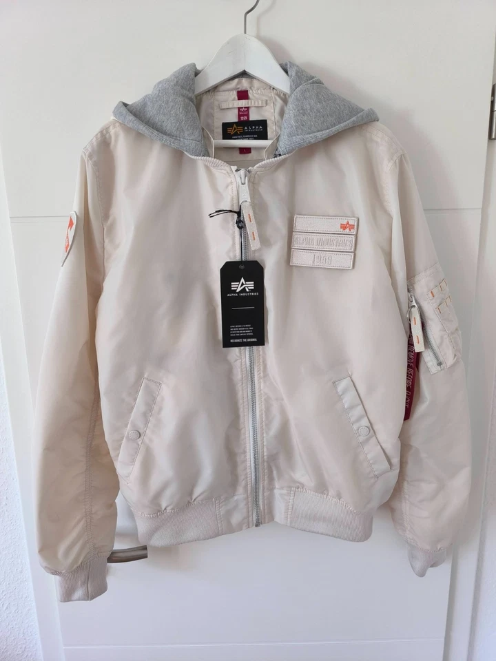 Alpha Industries Fliegerjacke MA-1 TT Custom mit Kapuze jet stream weiss Herren - Bild 1 von 1