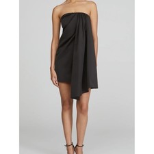 Halston Isla Strapless Satin Draped Mini Dress Heavy Satin Black Size 4 NWT