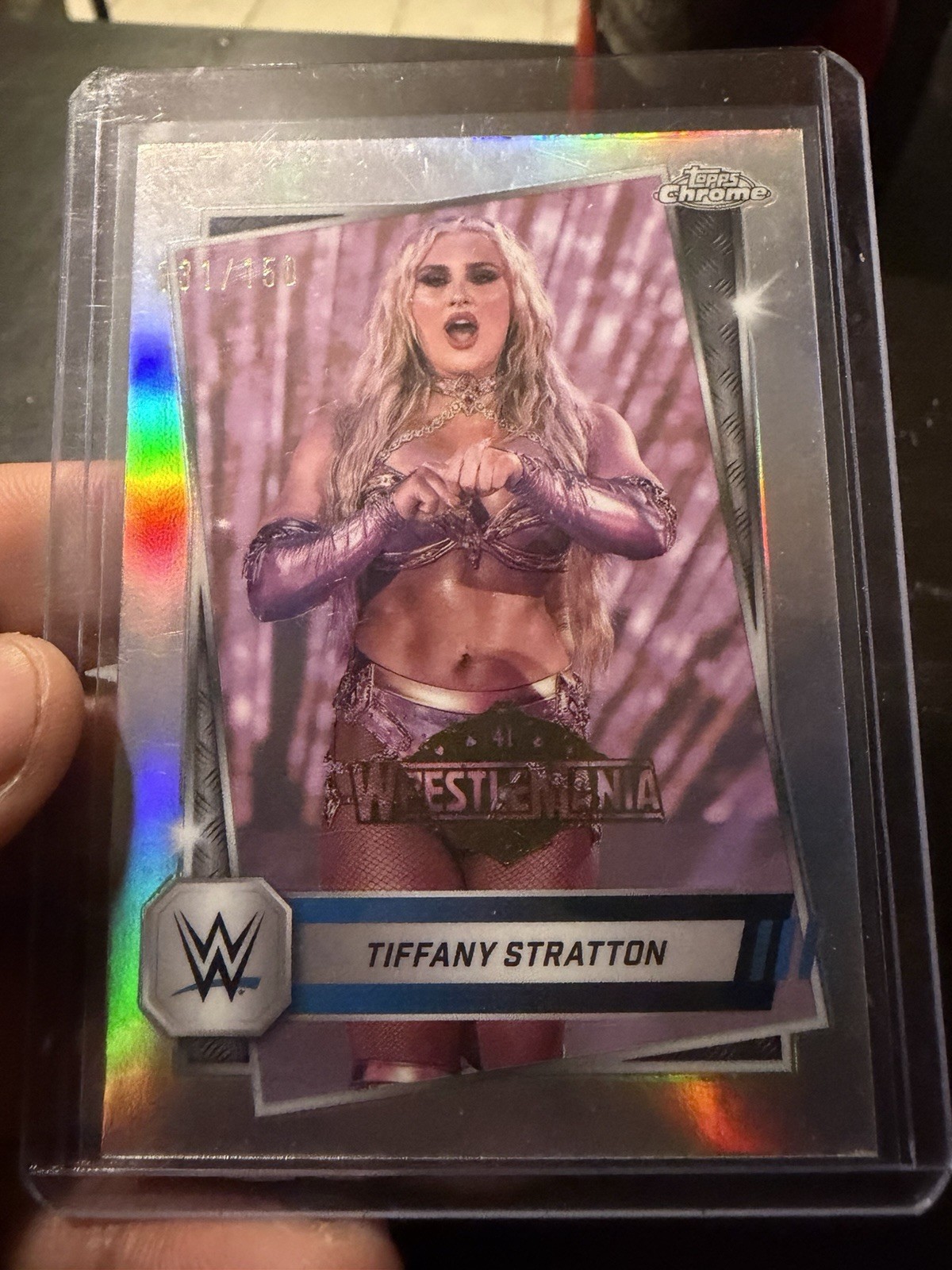 Topps 2025 Chrome WWE Tiffany Stratton Blue Refractor WrestleMania #182 /150