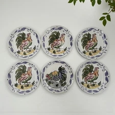Set of 5 Colonial Garden Kitchens Rooster Plates –9” Country Farmhouse 2 Designs