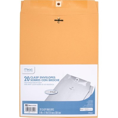 Envelopes, 9'' x 12'', Clasp Closure, Brown Kraft All-Purpose 24-lb Paper Maili...