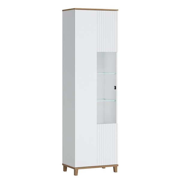Vitrinenschrank Vitrine Glasvitrine Standvitrine 60 Cm Breit Weiß Mit Eiche Nb.-image