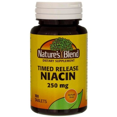 3 Pack Nature's Blend Niacin Timed Release Tablets, 250 mg, 100 Ct