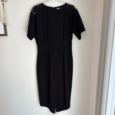 ASOS women’s short sleeve Black lace crepe Sheath Midi Dress Crew Neck 8 NWT!