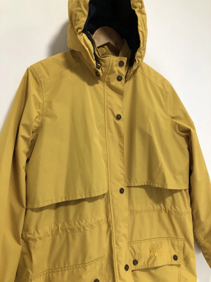 Barbour Rain Coat UK 16 Womens Yellow Stratus Padded Removable Hood Waterproof - Image 3 of 4