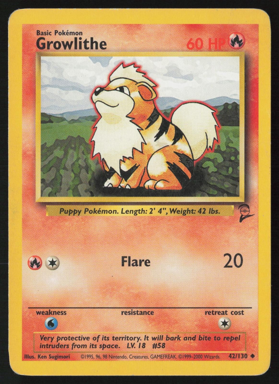 Growlithe 42/130 Uncommon Base Set 2 Pokemon Moderately Played