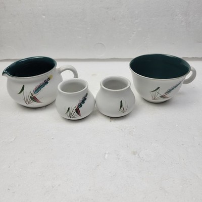 Bourne Denby GREENWHEAT Stoneware Collection  2 egg cups 1 Cup And Cream Pitcher