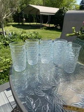 5 Vintage Whitehall Colony Cubist Clear Drinking Glasses 6" Not Footed