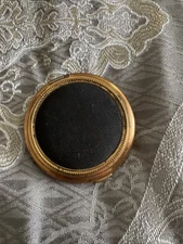 Vintage Compact With Mirror Powder Puff Rose Brass Black Fabric Top