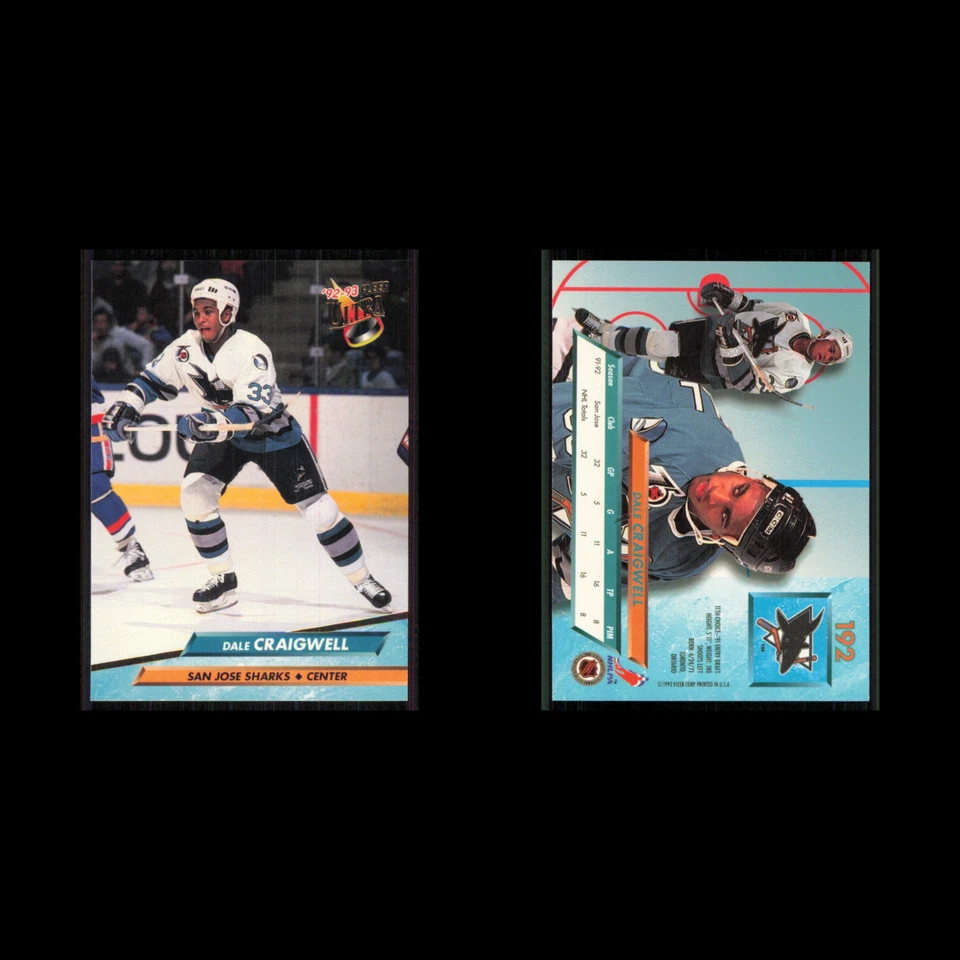 Dale Craigwell #192 1992 Fleer Ultra San Jose Sharks Hockey Card NHL NM - Image 3 of 3