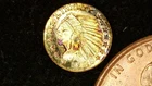MINIATURE COIN 1908 5 DOLLAR INDIAN HEAD GOLD PLATE over STERLING SILVER toned