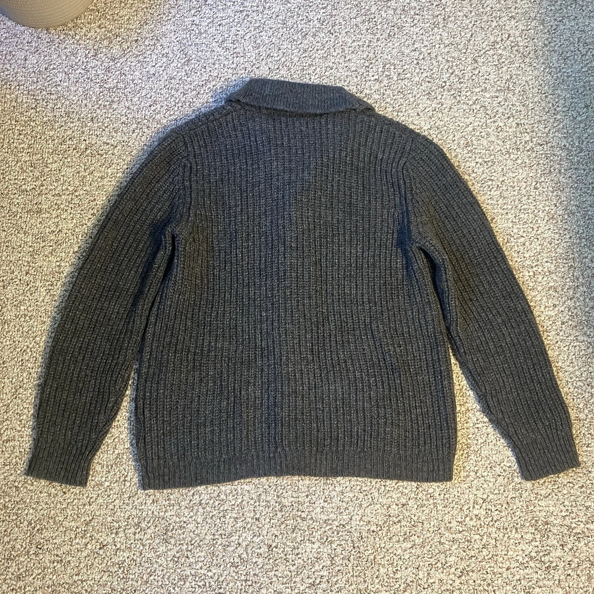Cárdigan acanalado cuello chal 100 % lana de cordero gris grande LL Bean para hombre 511548